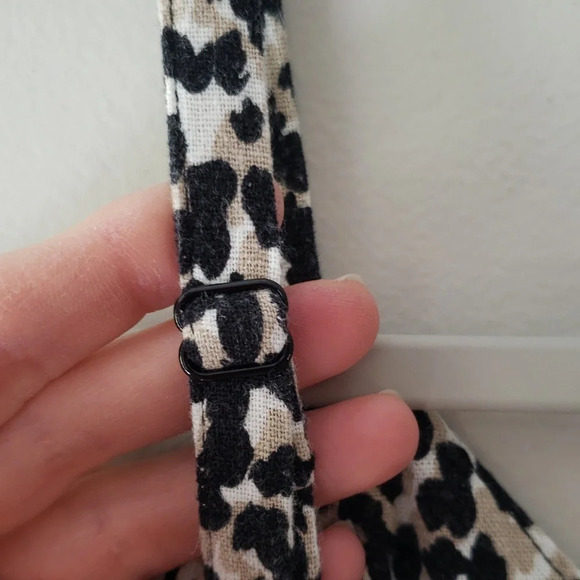 Old Navy Cami Sundress Mini Animal Print Linen Blend Black Tan White Ruffle Hem - Picture 7 of 14